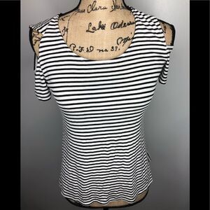 W5 Anthropologie Cold Shoulder& Black and white stripes Blouse